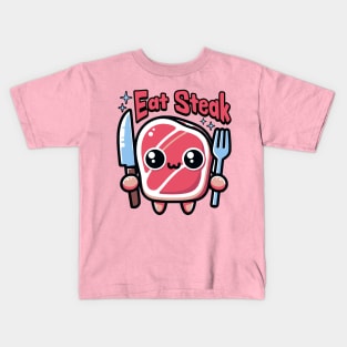 Eat Steak! Cute Kawaii Steak Cartoon Kids T-Shirt